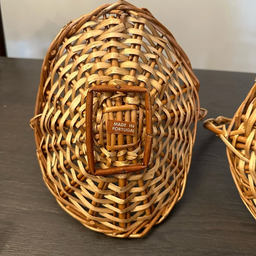 Set of 3 Wicker Baskets With Tall Handles Brown Tan Christmas Farmhouse Decor